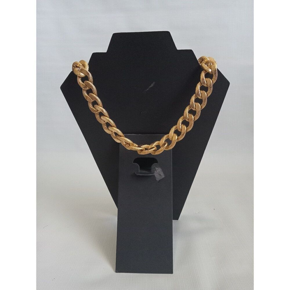 Chunky Gold Toned Oversized Curb Link Metal Chain Heavyweight Statement Necklace - Picture 2 of 9